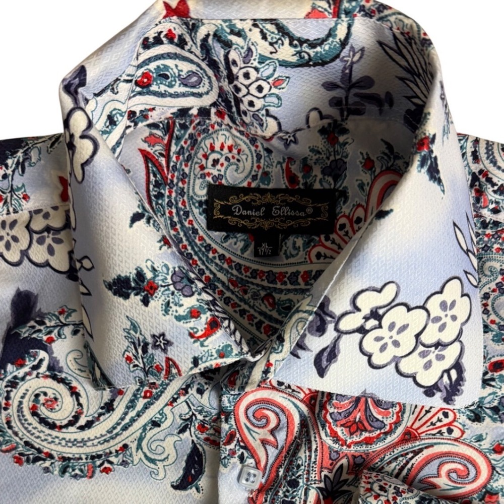 Daniel Ellissa Button Down Shirt Mens‎ XL Blue Paisley Floral cuffed Long Sleeve